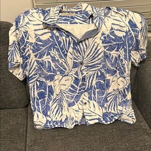 Tommy Bahama Blue and White Tropical Print Shirt